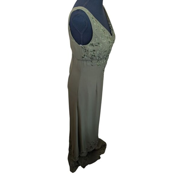Andy Anand Couture Maxi Gown Dress Olive Green Tiered Embroidered Sequin Small - Picture 4 of 14